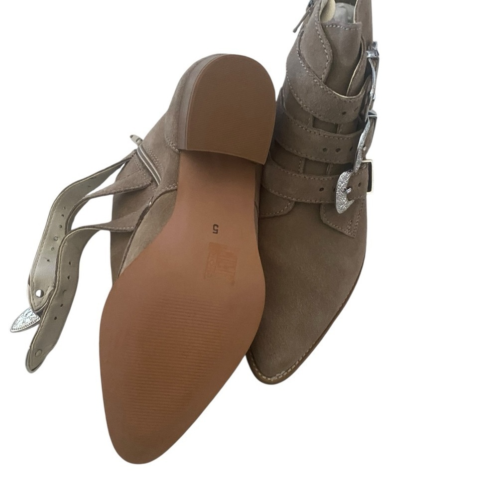 ASOS Triple Buckle Suede Western Ankle Boots Taupe Size 5 | Made in Italy - Picture 15 of 16